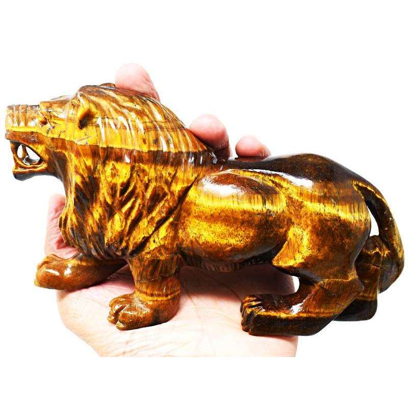 gemsmore:Exclusive Golden Tiger Eye Hand Carved Lion SIr