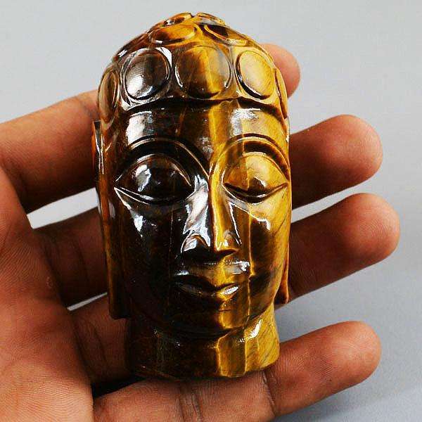 gemsmore:Exclusive Golden Tiger Eye Hand Carved Lord Buddha Head