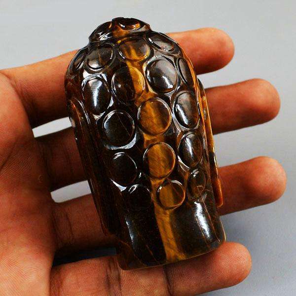 gemsmore:Exclusive Golden Tiger Eye Hand Carved Lord Buddha Head