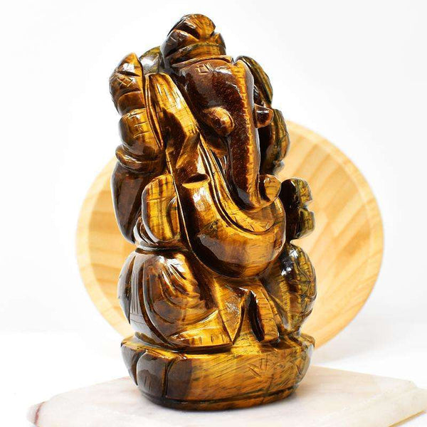 gemsmore:Exclusive Golden Tiger Eye Hand Carved Lord Ganesha