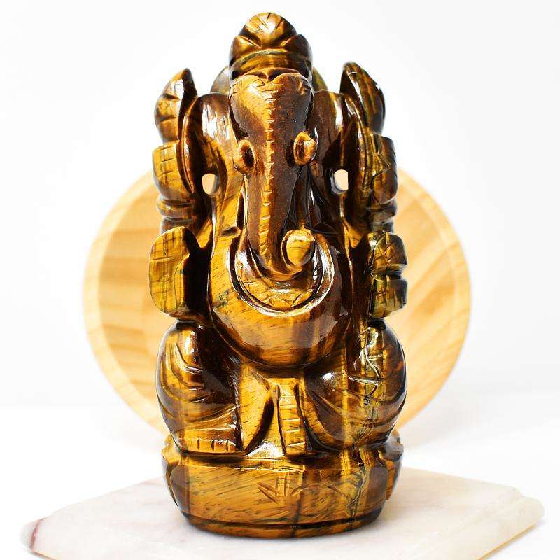 gemsmore:Exclusive Golden Tiger Eye Hand Carved Lord Ganesha