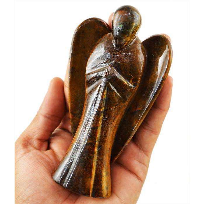 gemsmore:Exclusive Golden Tiger Eye Hand Carved Reiki Healing Angel