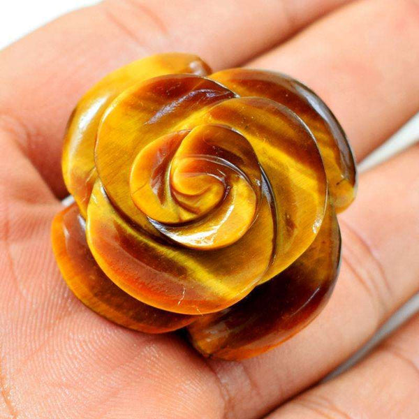 gemsmore:Exclusive Golden Tiger Eye Hand Carved Rose Gemstone