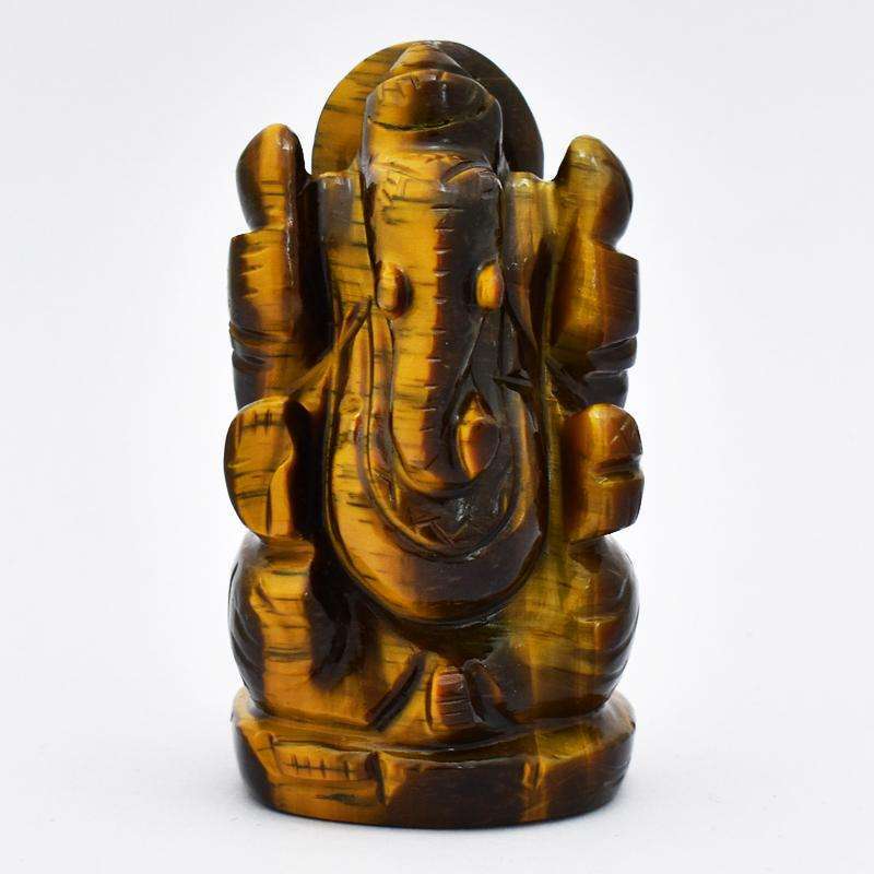 gemsmore:Exclusive Golden Tiger Eye Lord Carved Ganesha Idol