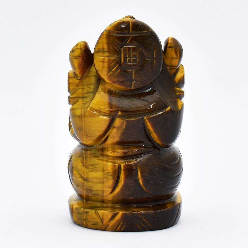 gemsmore:Exclusive Golden Tiger Eye Lord Carved Ganesha Idol