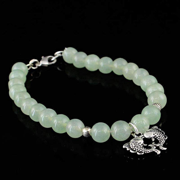 gemsmore:Exclusive Green Aquamarine Bracelet Natural Round Shape Beads