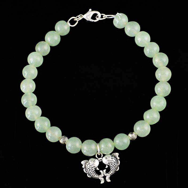 gemsmore:Exclusive Green Aquamarine Bracelet Natural Round Shape Beads