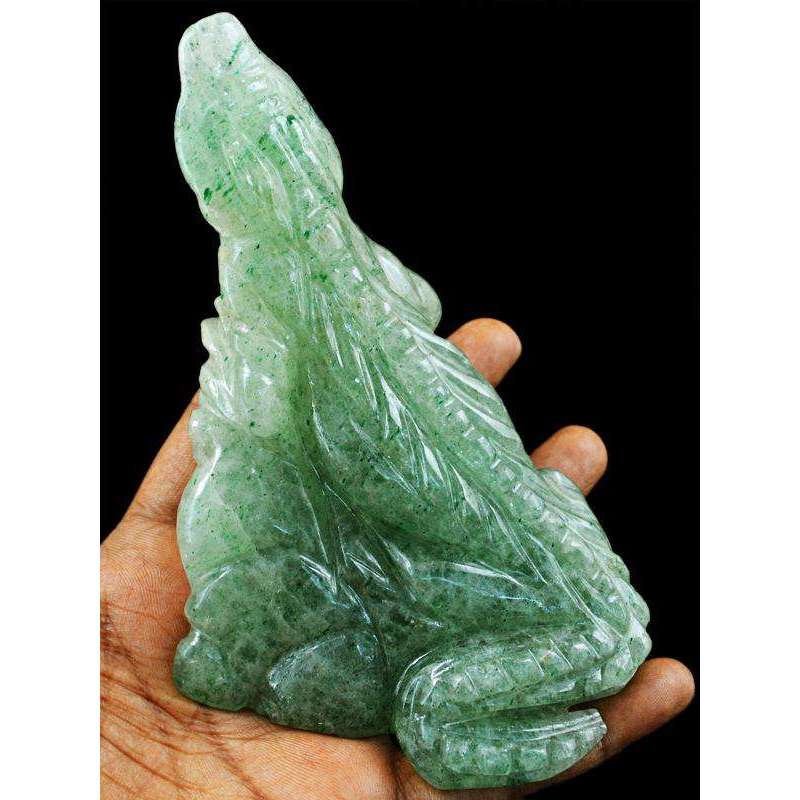 gemsmore:Exclusive Green Aquamarine Carved Crocodile On Rock