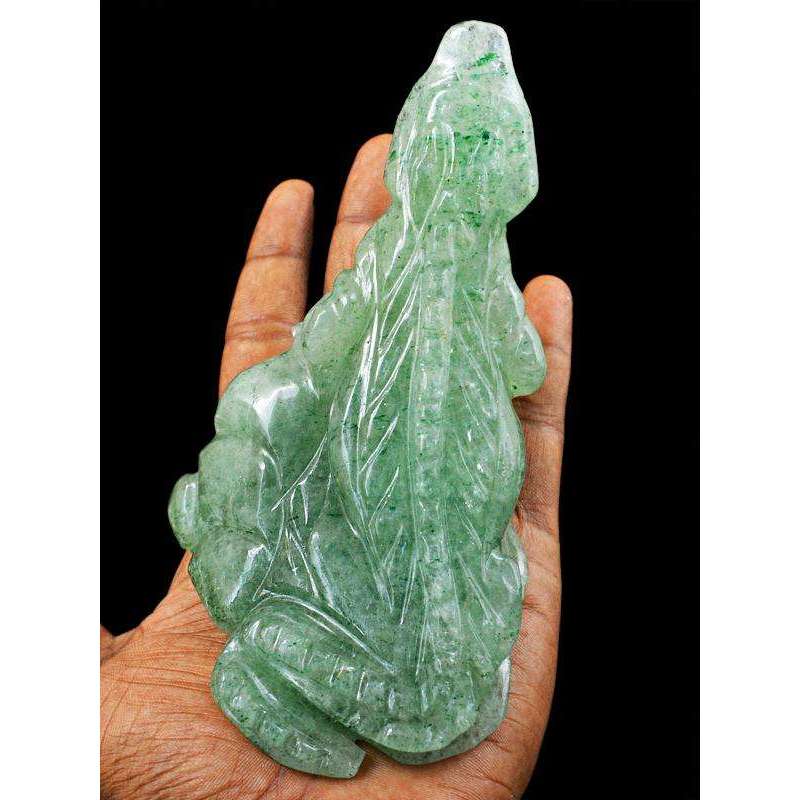 gemsmore:Exclusive Green Aquamarine Carved Crocodile On Rock