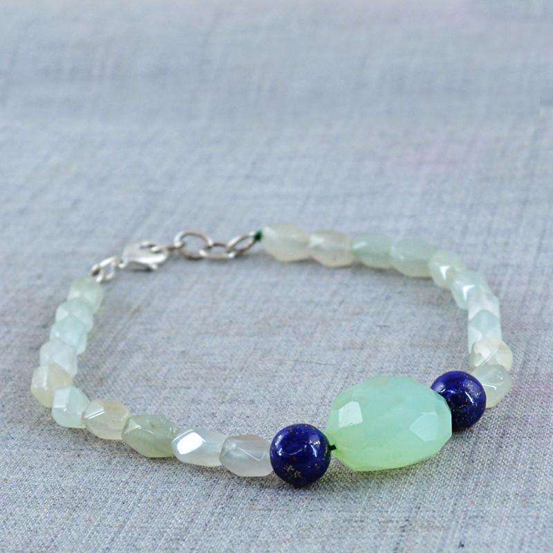 gemsmore:Exclusive Green Aquamarine & Green Chalcedony Bracelet Natural Faceted Beads