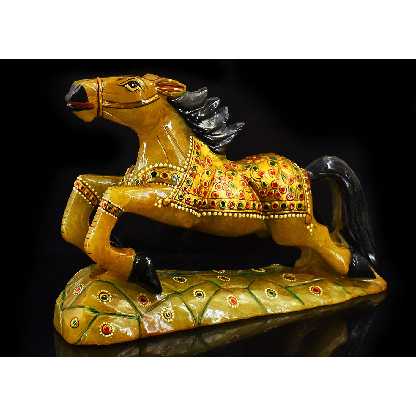 gemsmore:Exclusive Green Aventurine Enamel Painted Hand Carved Horse