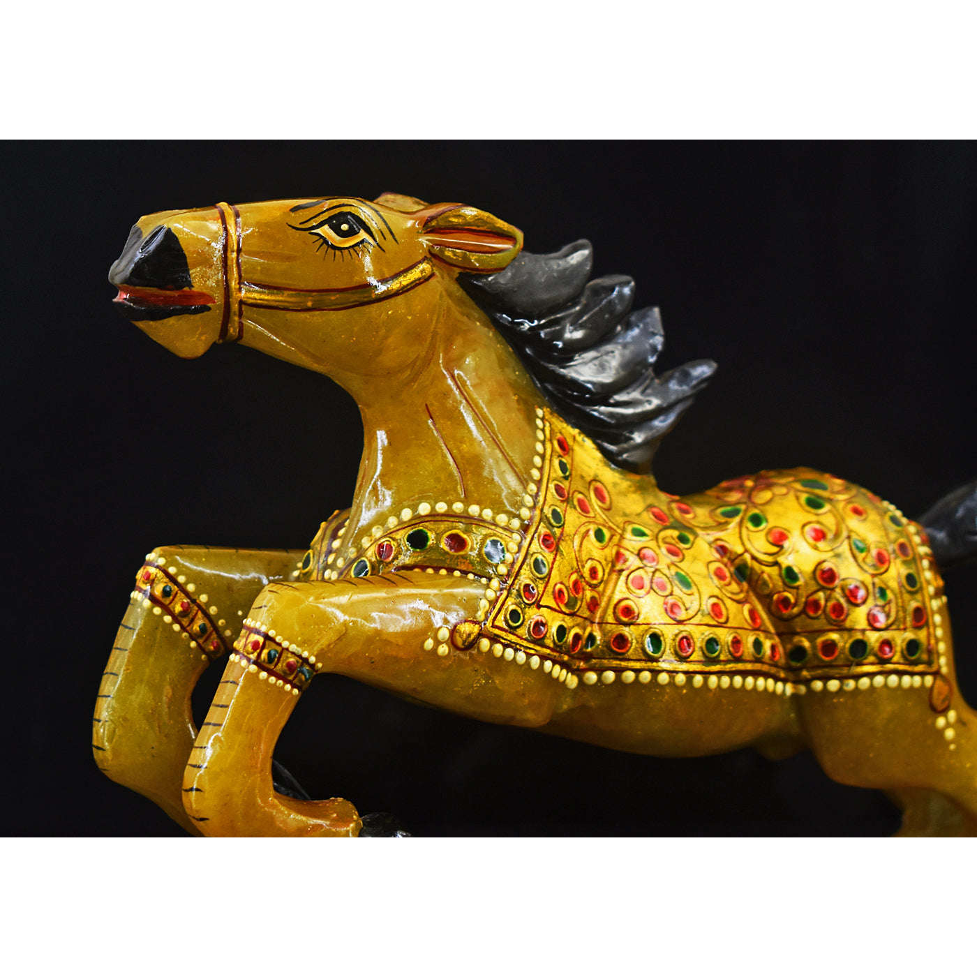 gemsmore:Exclusive Green Aventurine Enamel Painted Hand Carved Horse