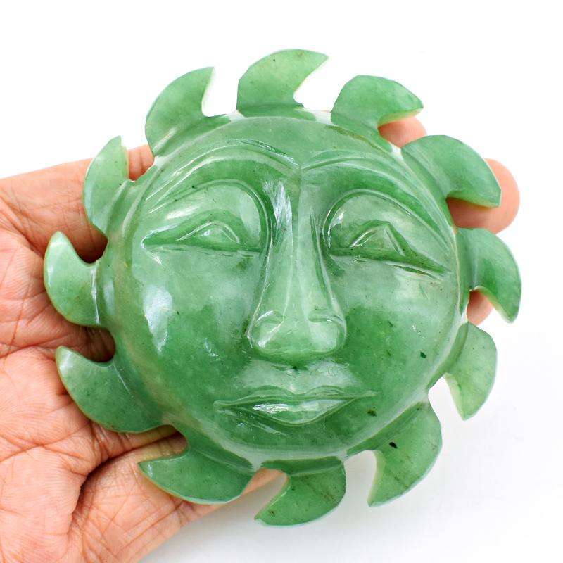 gemsmore:Exclusive Green Aventurine Sun Face - Hand Carved