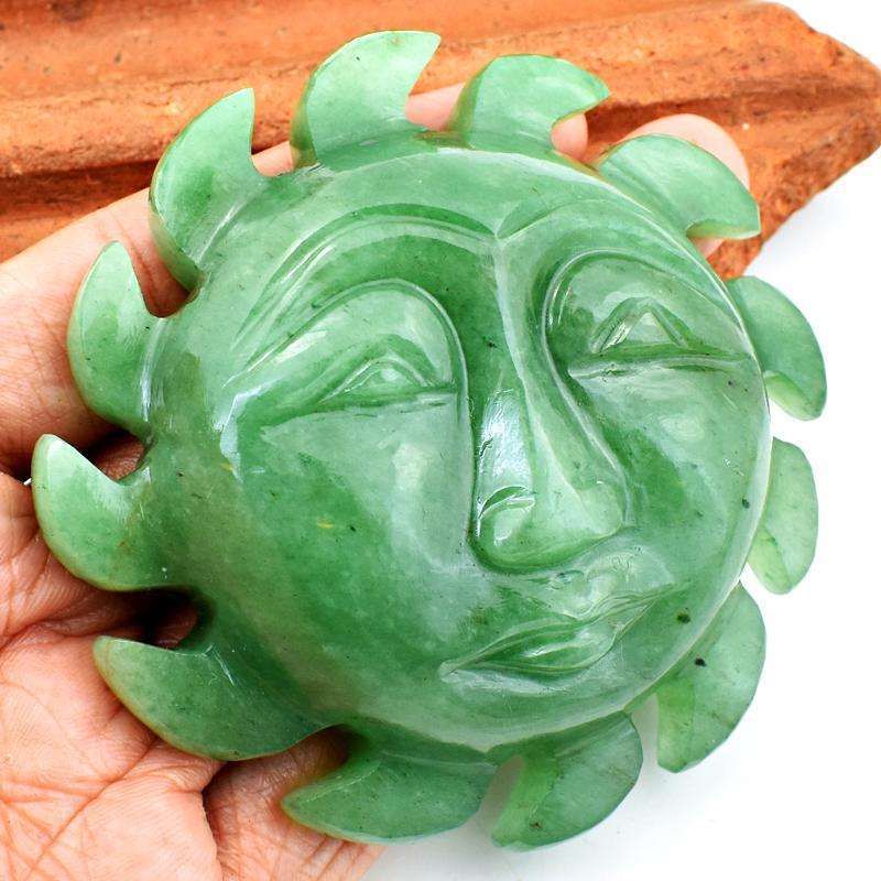 gemsmore:Exclusive Green Aventurine Sun Face - Hand Carved