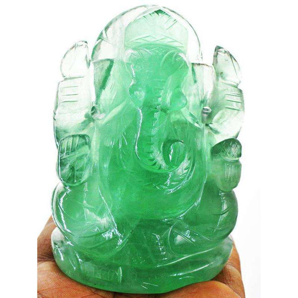 gemsmore:Exclusive Green Fluorite Gemstone Carved Lord Ganesha Idol Statute