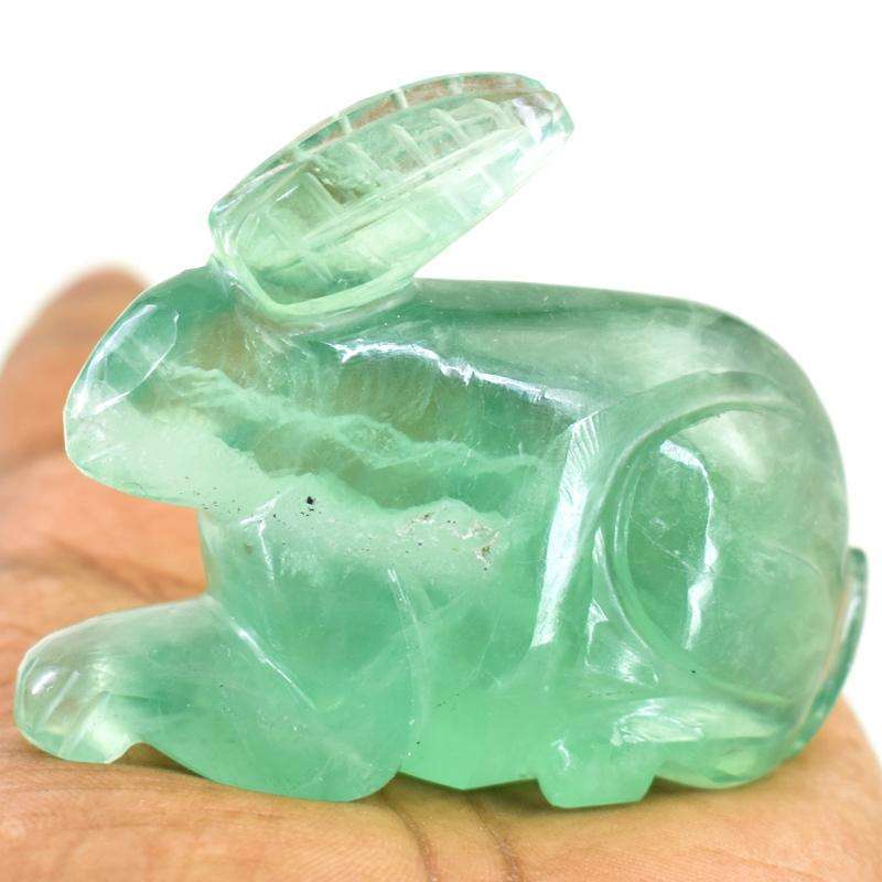 gemsmore:Exclusive Green Fluorite Hand Carved Bunny Gemstone