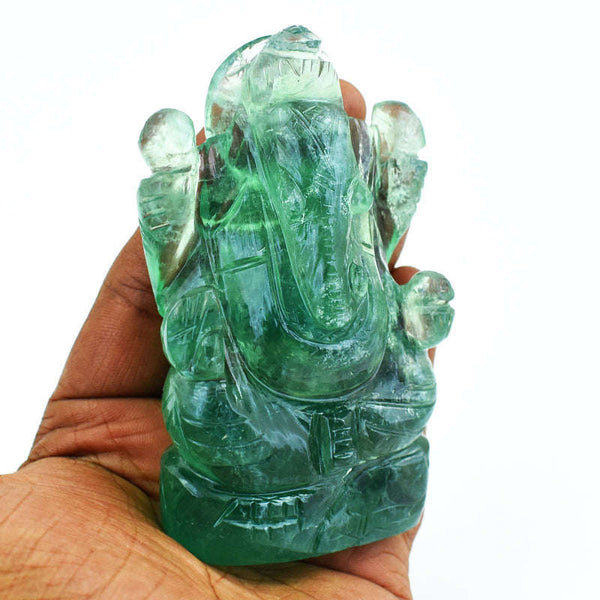 gemsmore:Exclusive Green Fluorite Hand Carved Genuine Crystal Gemstone Carving Lord Ganesha