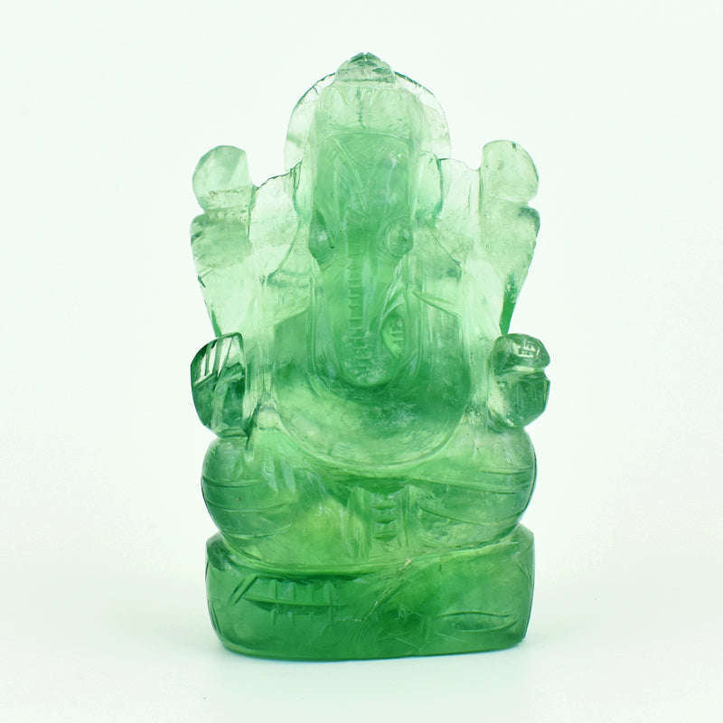 gemsmore:Exclusive Green Fluorite Hand Carved Genuine Crystal Gemstone Carving Lord Ganesha