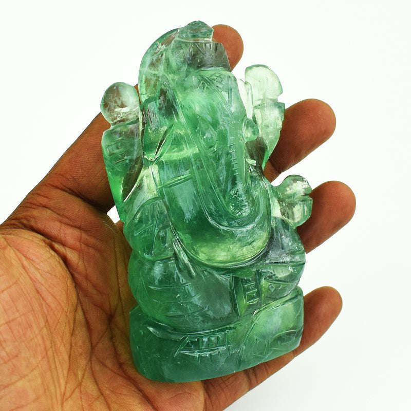 gemsmore:Exclusive Green Fluorite Hand Carved Genuine Crystal Gemstone Carving Lord Ganesha