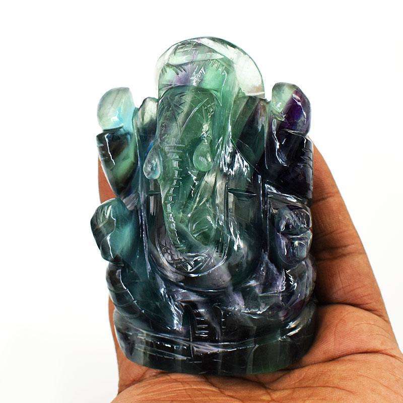 gemsmore:Exclusive Green Fluorite Hand Carved Genuine Crystal Gemstone Carving Lord Ganesha