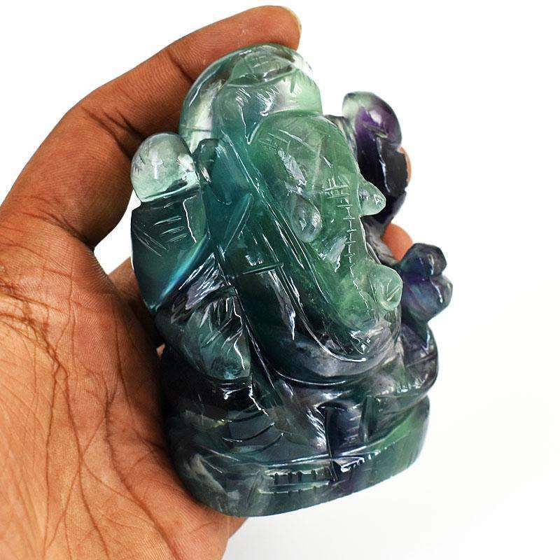 gemsmore:Exclusive Green Fluorite Hand Carved Genuine Crystal Gemstone Carving Lord Ganesha