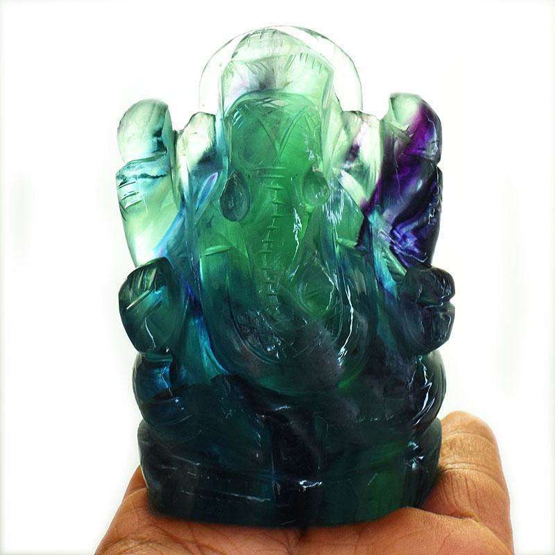 gemsmore:Exclusive Green Fluorite Hand Carved Genuine Crystal Gemstone Carving Lord Ganesha
