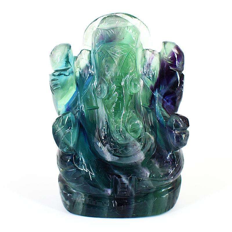 gemsmore:Exclusive Green Fluorite Hand Carved Genuine Crystal Gemstone Carving Lord Ganesha