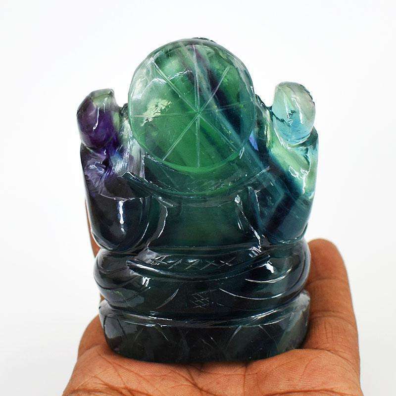 gemsmore:Exclusive Green Fluorite Hand Carved Genuine Crystal Gemstone Carving Lord Ganesha