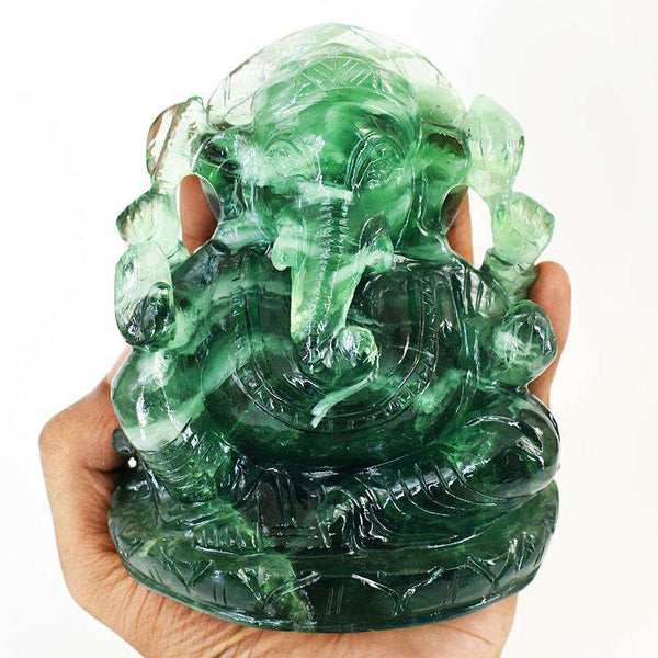 gemsmore:Exclusive Green Fluorite Hand Carved Genuine Crystal Gemstone Carving Massive Lord Ganesha