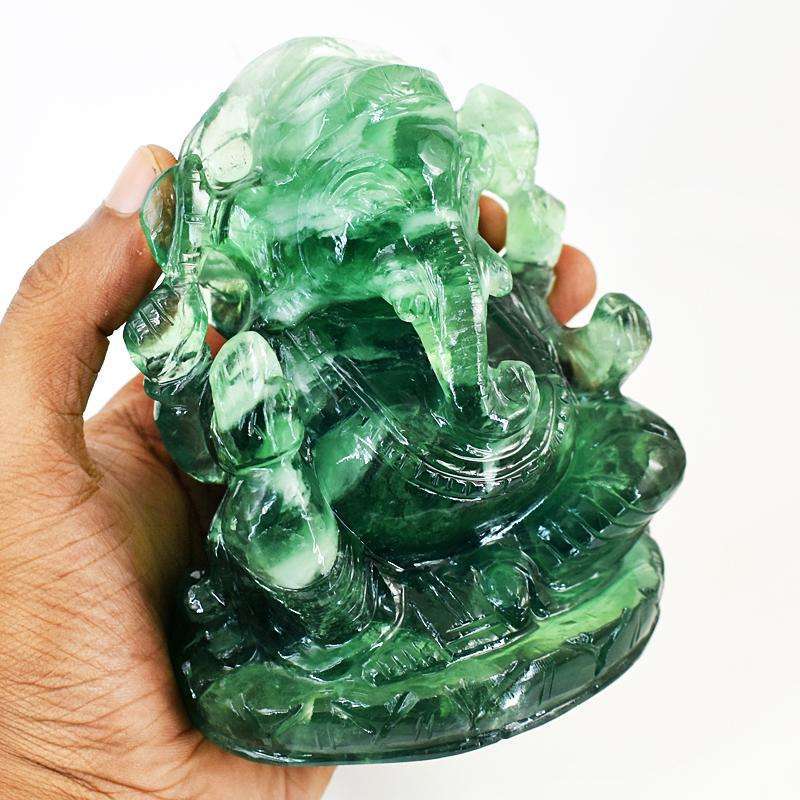 gemsmore:Exclusive Green Fluorite Hand Carved Genuine Crystal Gemstone Carving Massive Lord Ganesha