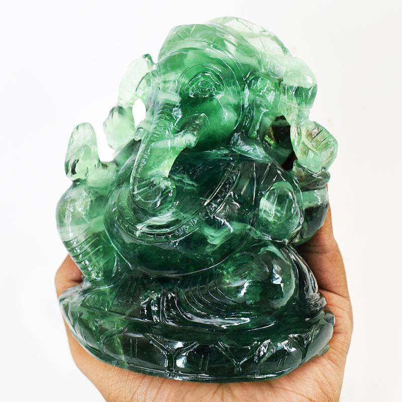 gemsmore:Exclusive Green Fluorite Hand Carved Genuine Crystal Gemstone Carving Massive Lord Ganesha