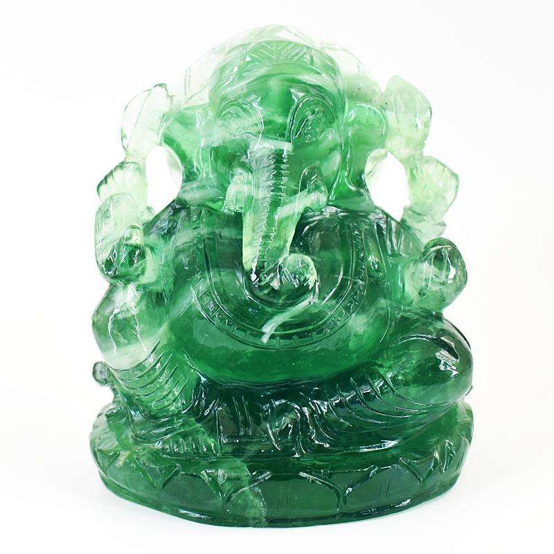 gemsmore:Exclusive Green Fluorite Hand Carved Genuine Crystal Gemstone Carving Massive Lord Ganesha