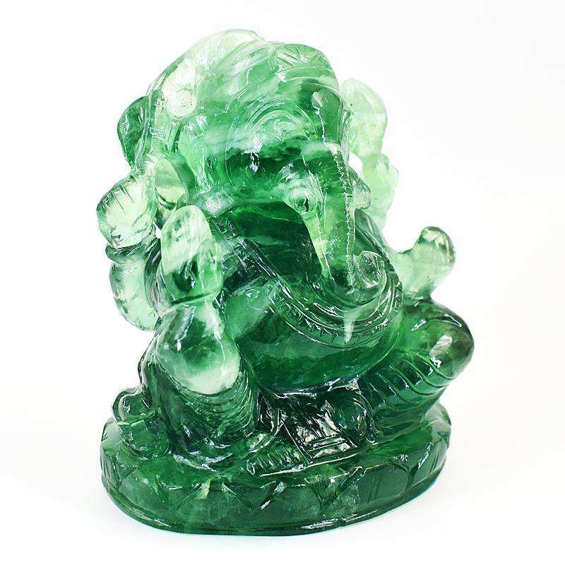 gemsmore:Exclusive Green Fluorite Hand Carved Genuine Crystal Gemstone Carving Massive Lord Ganesha