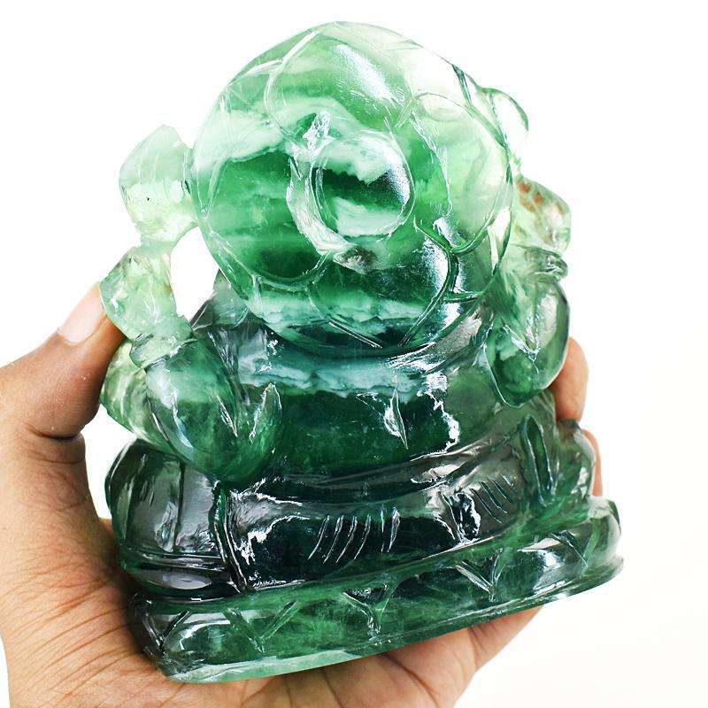 gemsmore:Exclusive Green Fluorite Hand Carved Genuine Crystal Gemstone Carving Massive Lord Ganesha