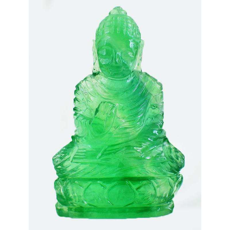 gemsmore:Exclusive Green Fluorite Hand Carved Lord Buddha Idol