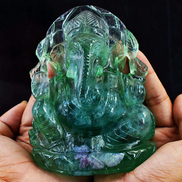 gemsmore:Exclusive Green Fluorite Hand Carved Lord Ganesha