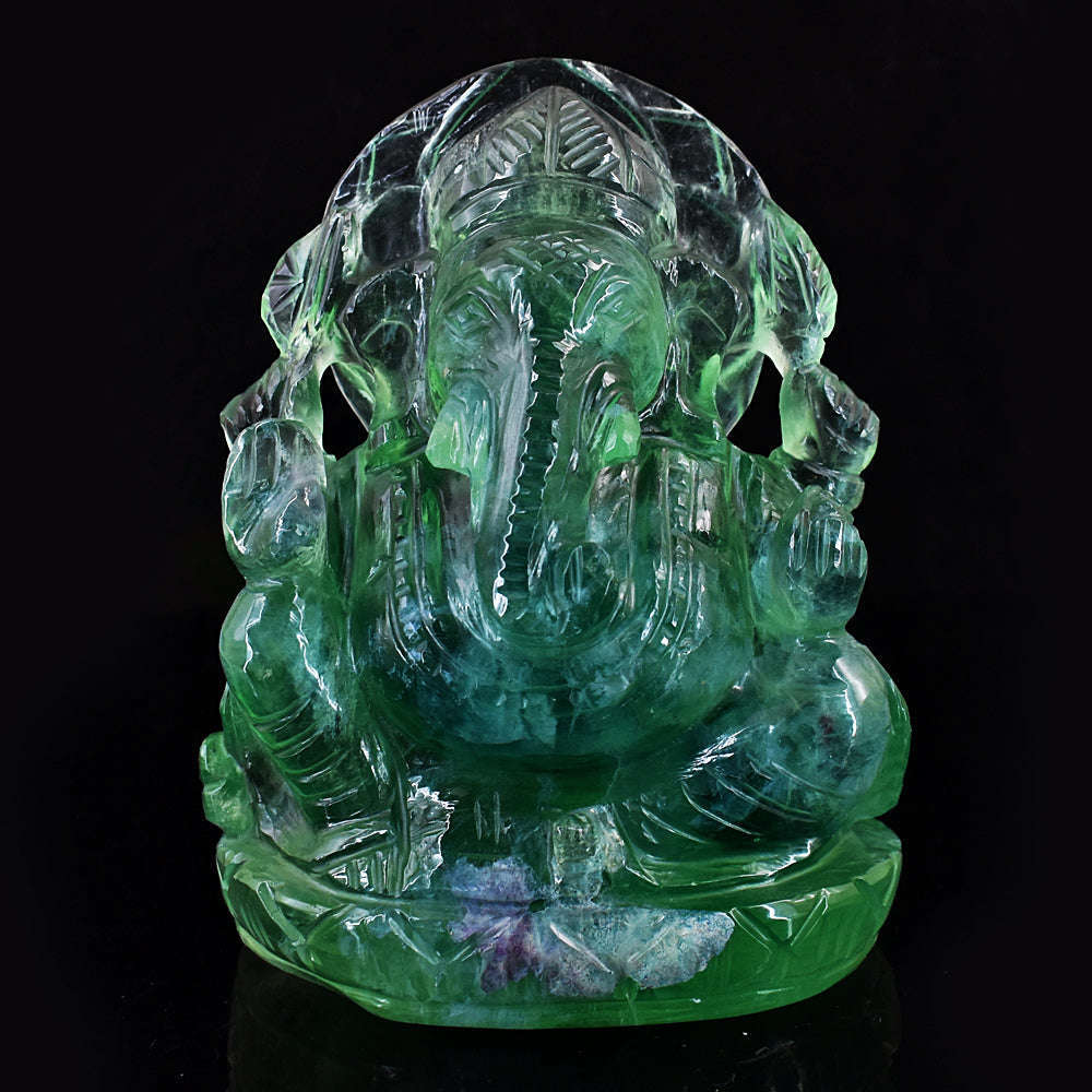 gemsmore:Exclusive Green Fluorite Hand Carved Lord Ganesha