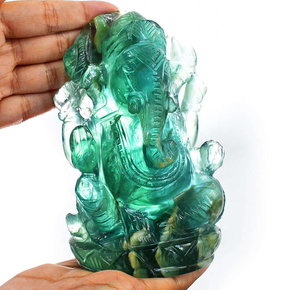 gemsmore:Exclusive Green Fluorite Hand Carved Lord Ganesha Idol