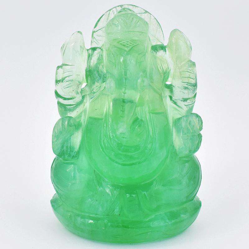 gemsmore:Exclusive Green Fluorite Hand Carved Lord Ganesha Idol