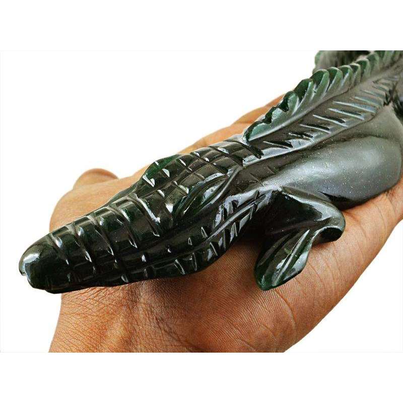 gemsmore:Exclusive Green Jade Carved Crocodile - Artisian Carved