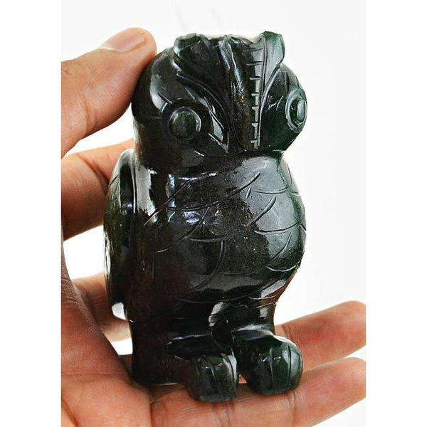 gemsmore:Exclusive Green Jade Carved Owl Gemstone