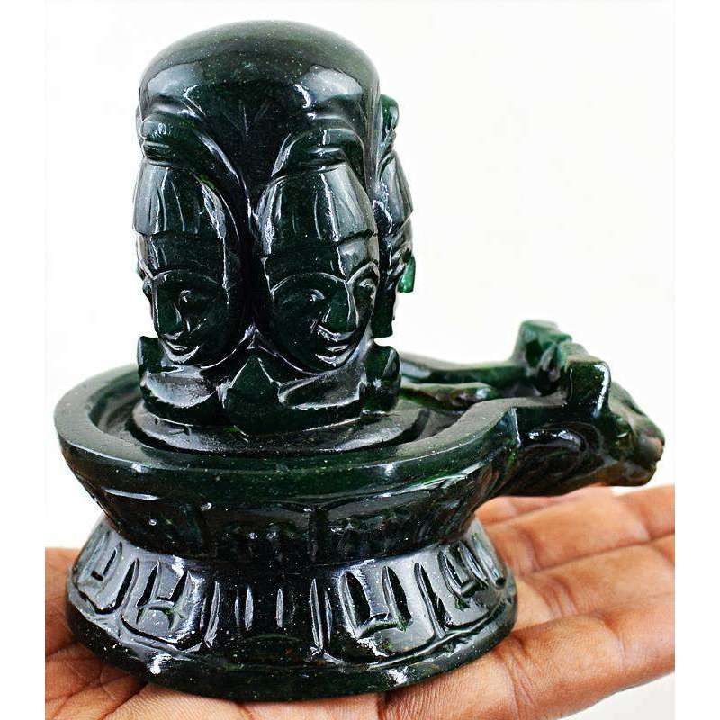 gemsmore:Exclusive Green Jade Gemstone Carved Hindu Lord Shiva Shivling