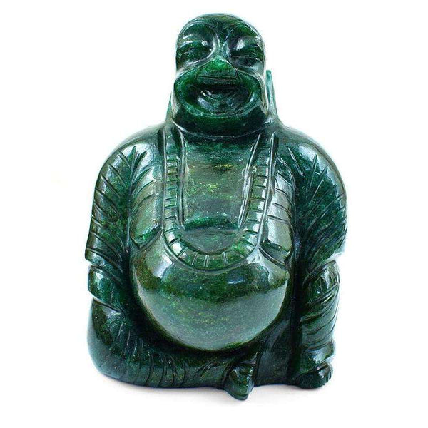 gemsmore:Exclusive Green Jade Gemstone Carved Laughing Buddha Idol Statute