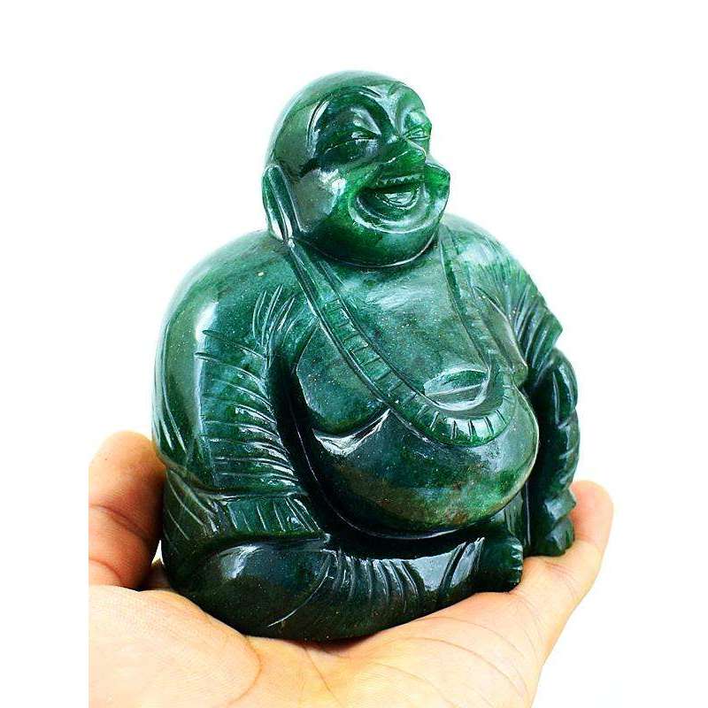 gemsmore:Exclusive Green Jade Gemstone Hand Carved Laughing Buddha