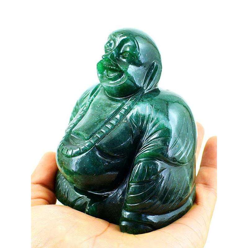 gemsmore:Exclusive Green Jade Gemstone Hand Carved Laughing Buddha