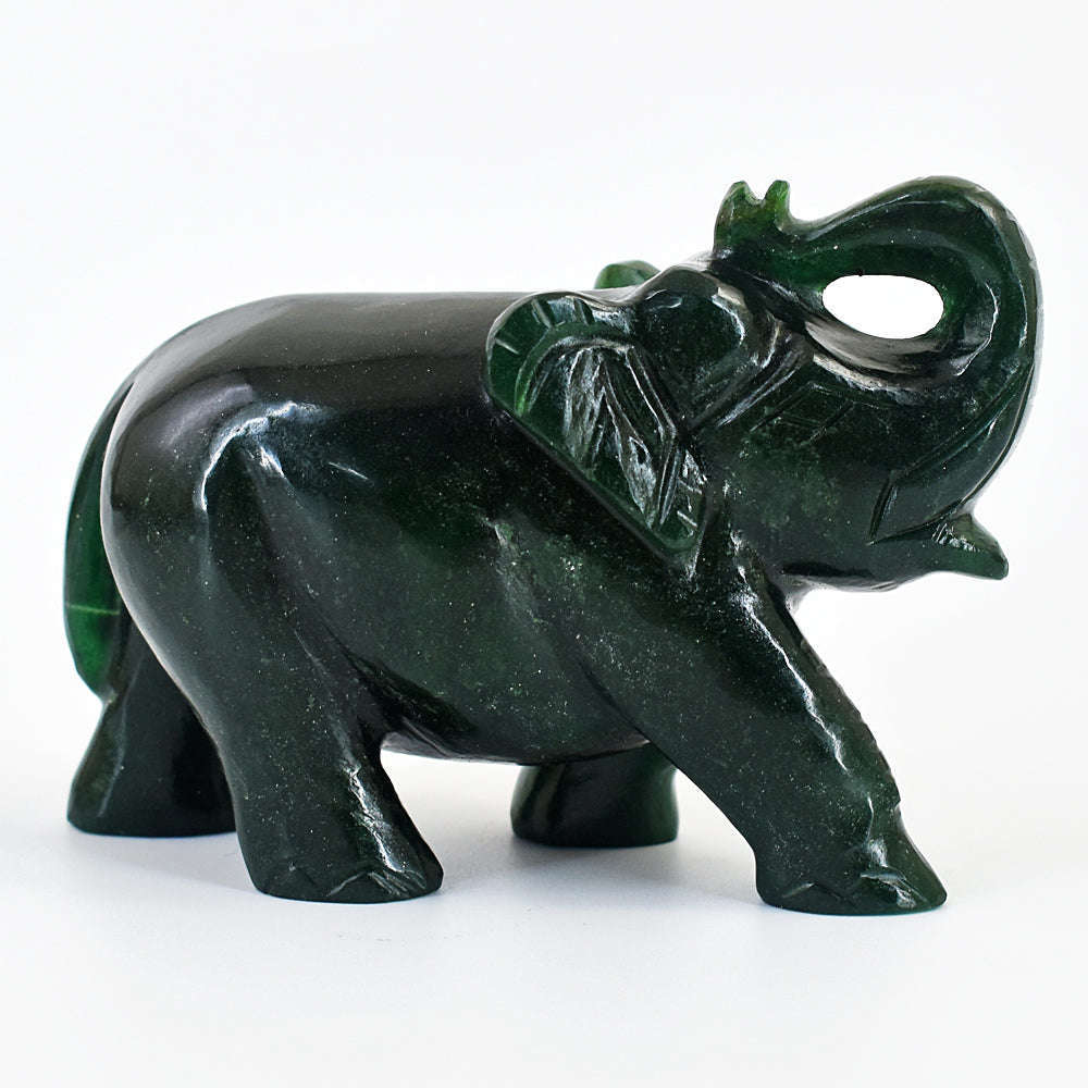gemsmore:Exclusive Green Jade Hand Carved Genuine Crystal Gemstone Carving Elephant