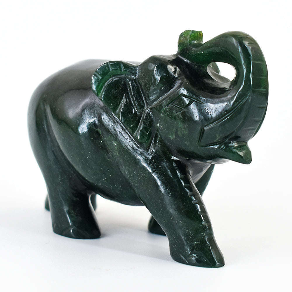 gemsmore:Exclusive Green Jade Hand Carved Genuine Crystal Gemstone Carving Elephant