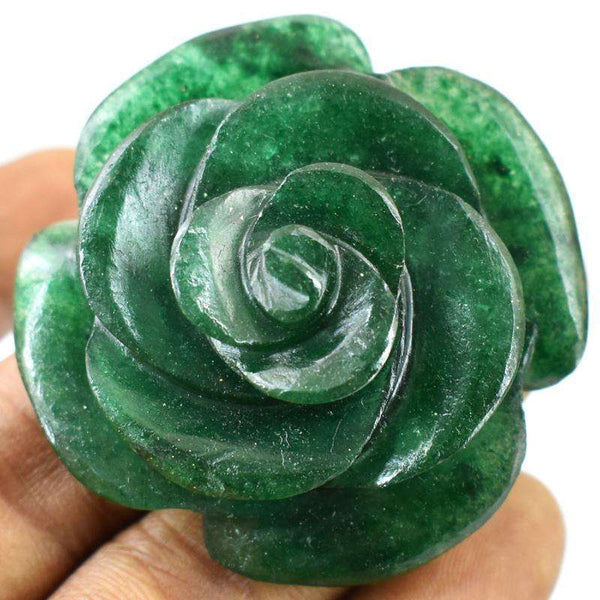 gemsmore:Exclusive Green Jade Hand Carved Rose