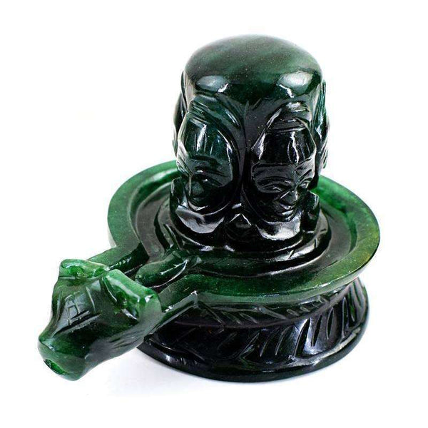 gemsmore:Exclusive Green Jade Hand Carved Shiva Shivling