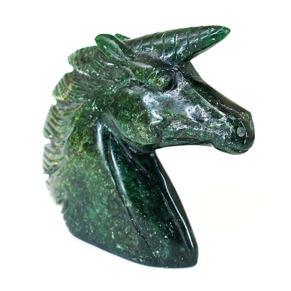 gemsmore:Exclusive Green Jade Hand Carved Unicorn Head